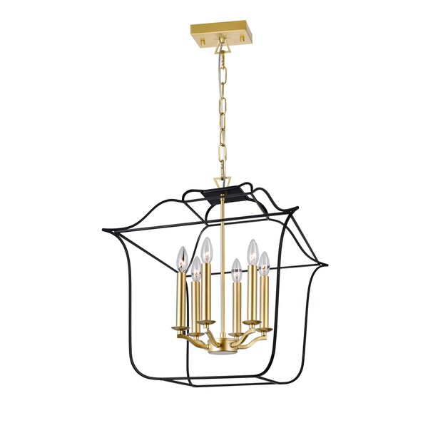 Cwi Lighting Tudor 6 Light Chandelier With Satin Gold & Black Finish 1223P20-6-602 - main